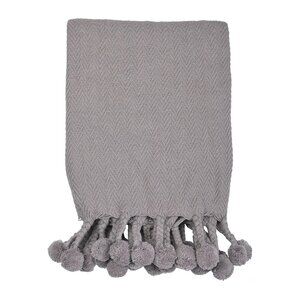 Creative Co-Op Grey Woven Cotton Pom Pom Throw/NWT